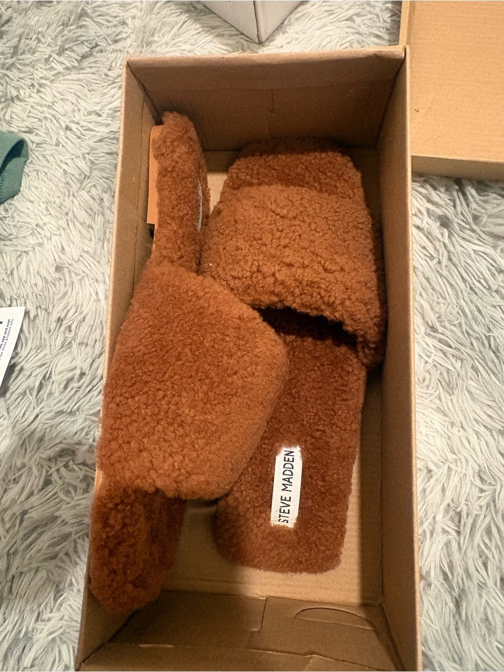Steve Madden Plush Teddy Slide Sandals - Brown